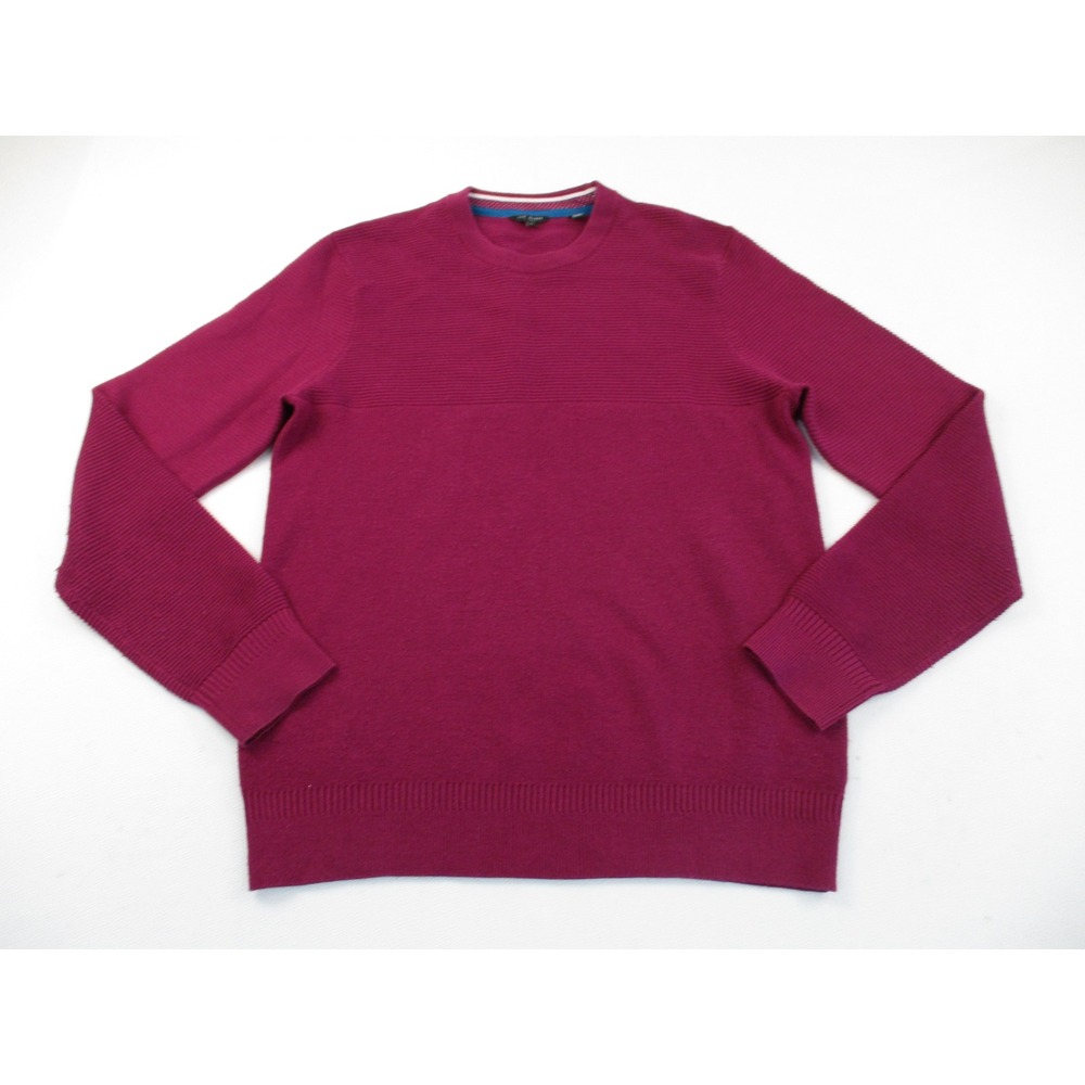 Ted Baker Sweater Mens 4 L Burgundy Ribbed‎ Knit Wool Blend Crew Neck Pullover